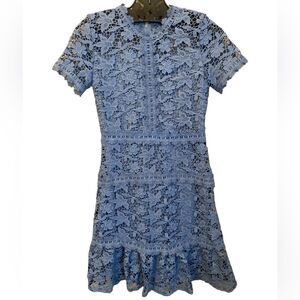 GB Girls Crochet Blue Lace Detailed Dress Lined Vintage Style Zip Back Size 8